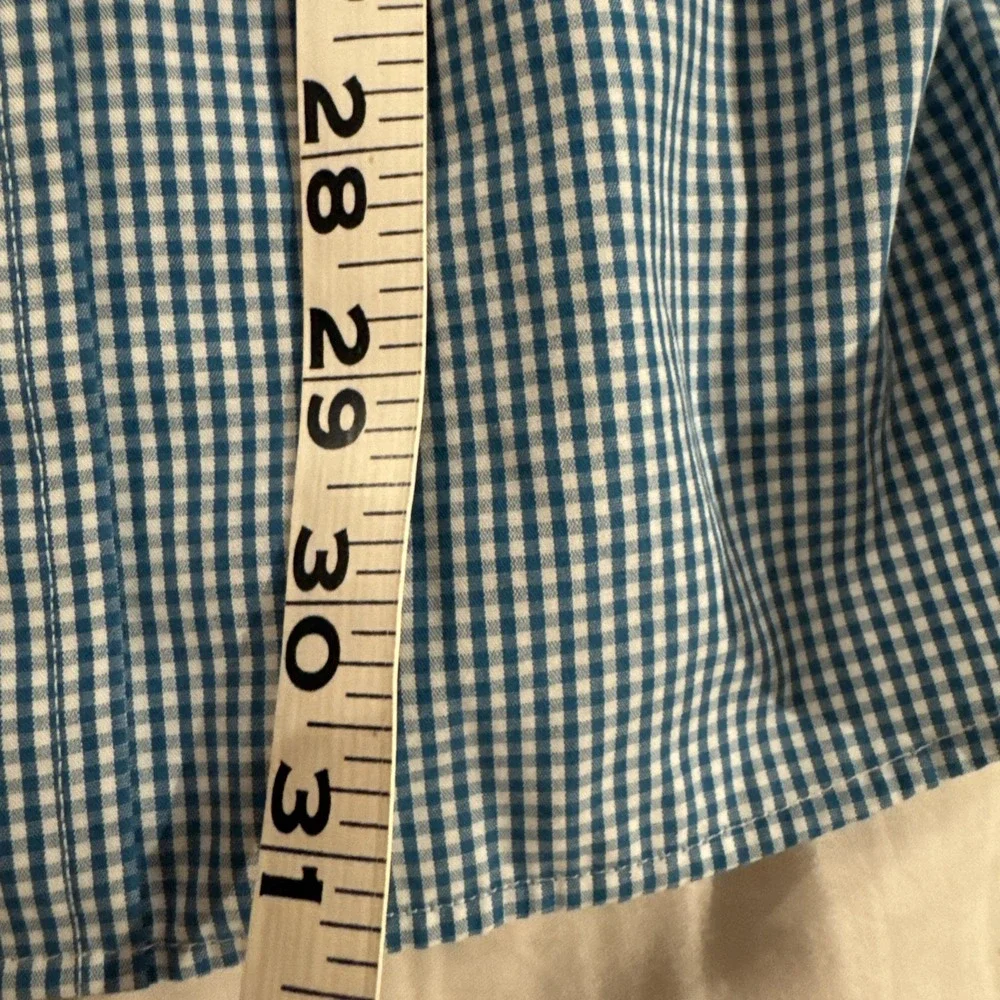 Banana Republic Non-iron Slim Fit Long Sleeve Mens Shirt L 16.5x33 Blue Check